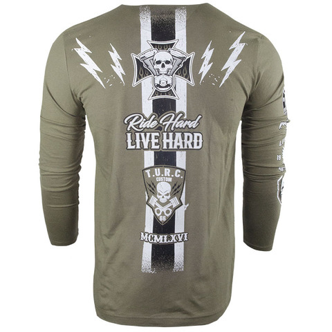 Rush Couture | Футболка лонгслив мужская MOTORPSYCHO CLUB LONG SLEEVE Military Green RC245 спина