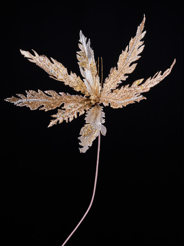 Премиум цветок аканта с глиттером на ножке 407х70см ChristmasDeLuxe шампань