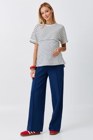 Костюм для беременных и кормящих 18306 тофу-синяя полоса - синий