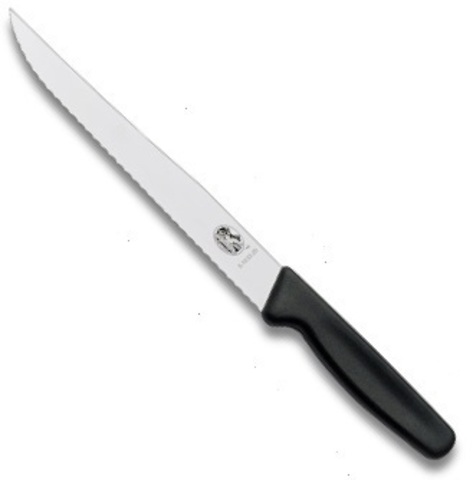 Нож Victorinox разделочный, лезвие 20 см волнистое, черный