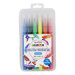 
          Фломастеры Basir, с мягкой кистью, в боксе, разноцветные, набор 12 шт