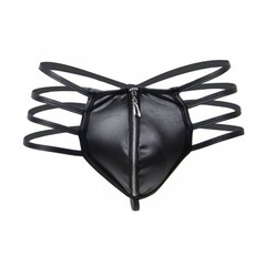 Кожаные мужские стринги Ohyeah Zipper Black, на молнии со стрепами, L