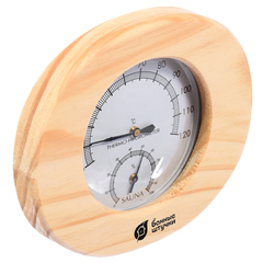 Термометр с гигрометром Банная станция овальный 16х14х3 см в деревянном корпусе