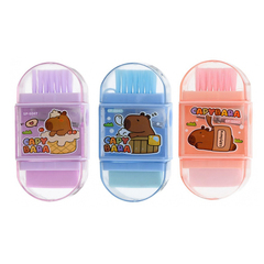 
          Точилка с ластиком Basir, одинарная, с щёточкой, серия "Капибара", 4 цвета корпуса, 7.8 см