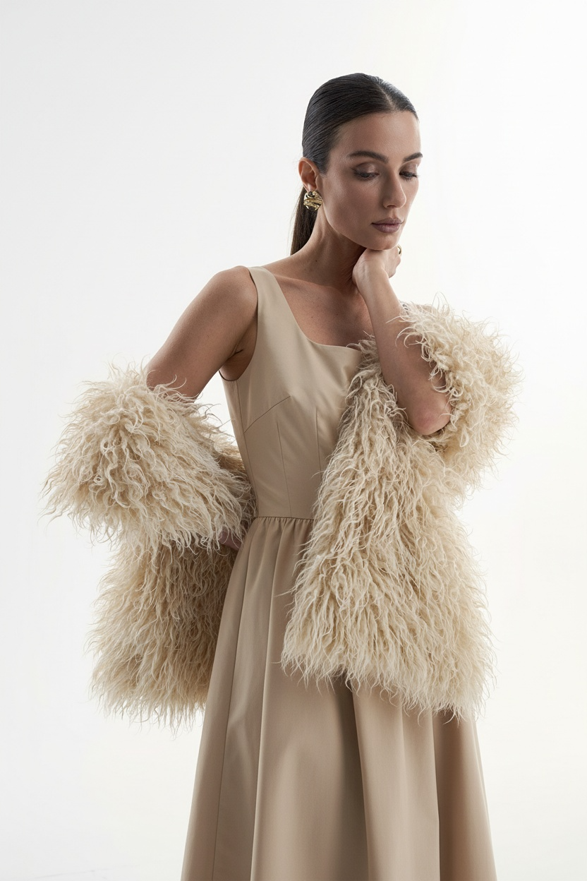 Шарф меховое боа беж