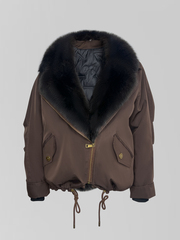 Куртка-парка на молнии с меховым воротником и кулиской внизу