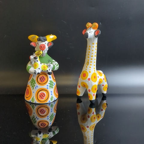 Набор из 2 дымковских игрушек Жираф и Коза с козленком. Киров- Вятка, статуэтки СССР, 1970-1980 гг