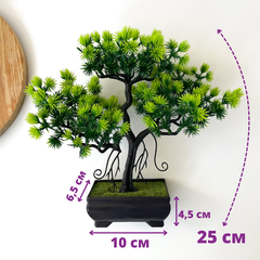 Бонсай, хвойно/еловый куст, искусственный, в кашпо с газоном, декор зимний, рождественский, высота 25 см.