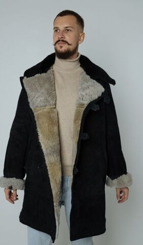 Полушубок овчинный, мужская дубленка из натуральной овчины ГОСТ: 4432-71 чёрный