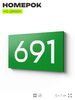 Номер на дверь 691, табличка на дверь для офиса, квартиры, кабинета, аудитории, склада, зеленая 120х70 мм, Айдентика Технолоджи
