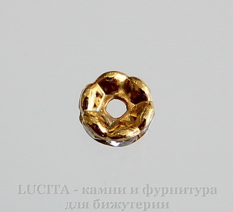 Бусина - рондель 6х3 мм с прозрачными фианитами (цвет - античное золото), 5 штук ()