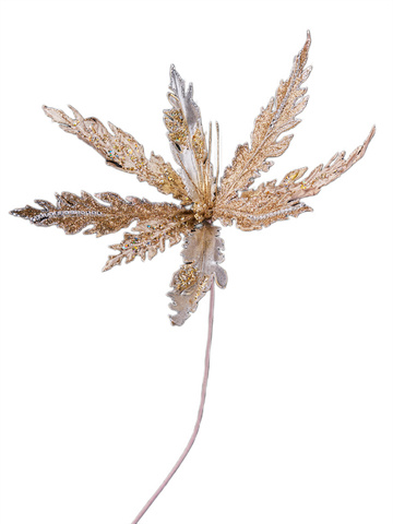 Премиум цветок аканта с глиттером на ножке 407х70см ChristmasDeLuxe шампань