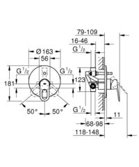 Смеситель для ванны GROHE BauLoop скрытого монтажа, в комплекте с монтажной частью, хром (29081000)