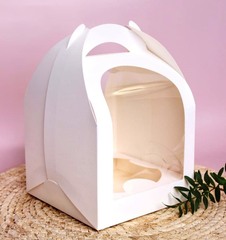 Коробка для кулича с двумя полукруглыми окнами 18х18х27,5 см.