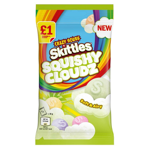 Кислые жевательные конфеты Skittles Squishy Cloudz Crazy Sours со вкусом фруктов, 70 г