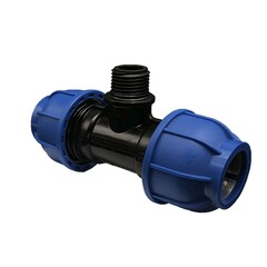 Тройник компрессионный ПНД, DN 32х1/2 х32, PN 16, наружная резьба, обжимной для ПЭ труб, 20-40гр., Кудиновский трубный завод