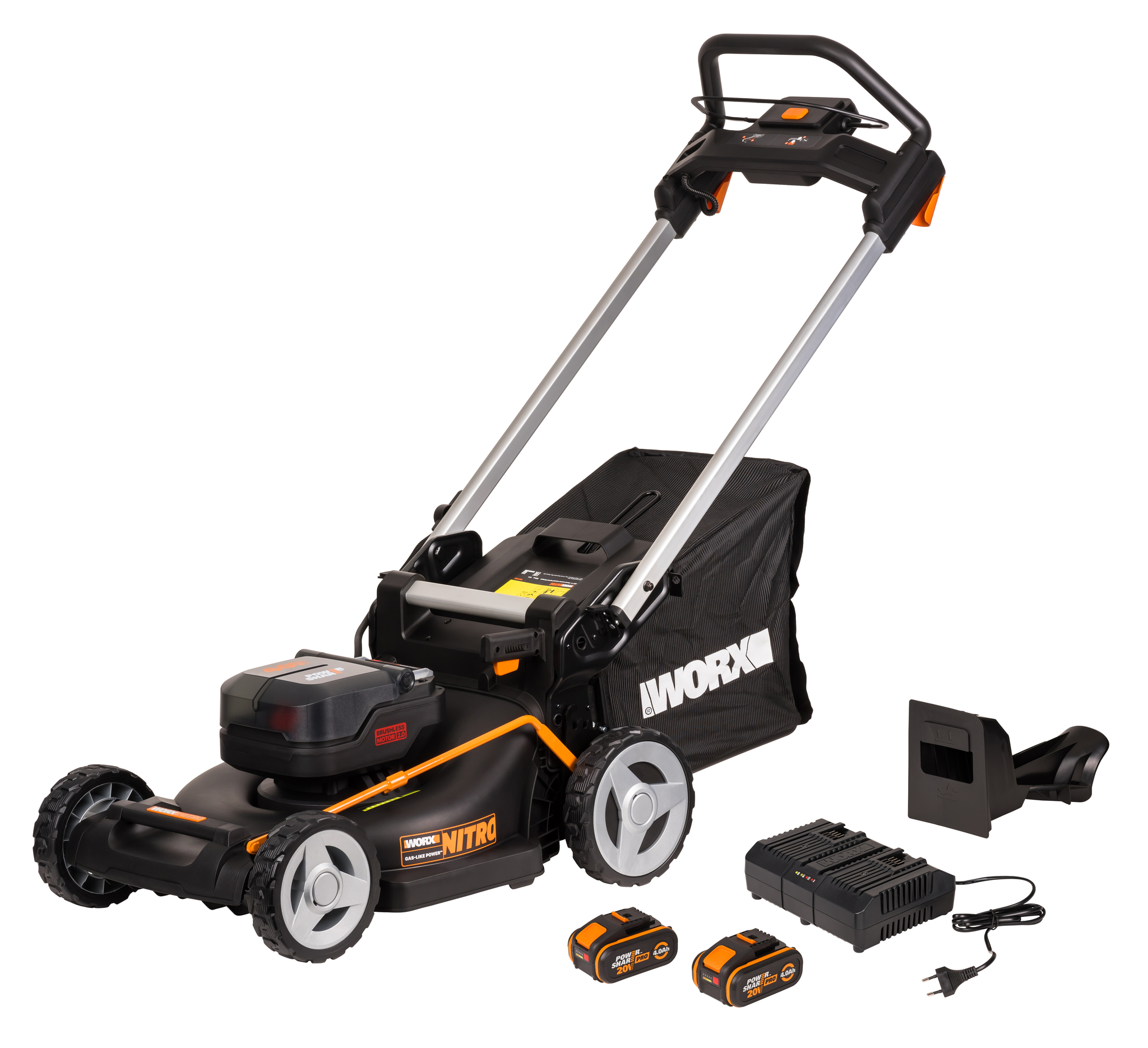 Газонокосилка аккумуляторная WORX 46 см, бесщеточная, 40В, 4Ач х2, ЗУ 2А х2, коробка