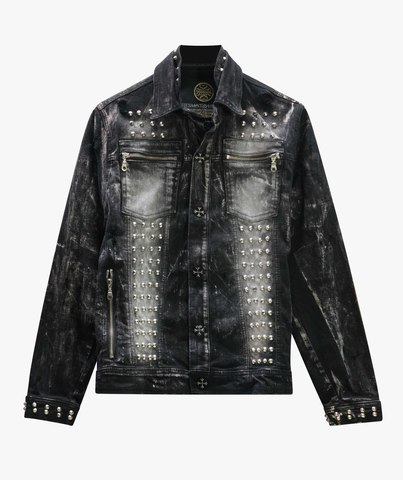 The Saints Sinphony | Куртка джинсовая мужская DISTRESSED BLACK SKULL JACKET TSJ003 перед
