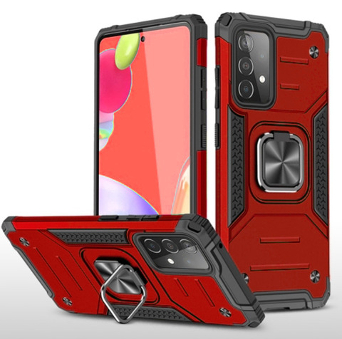 Противоударный чехол для Samsung Galaxy A52 A525 красный с пластиной для магнитного автодержателя и кольцом подставкой / чехол накладка для телефона Самсунг Галакси А52 А525 трансформируется в подставку / чехол с держателем на палец