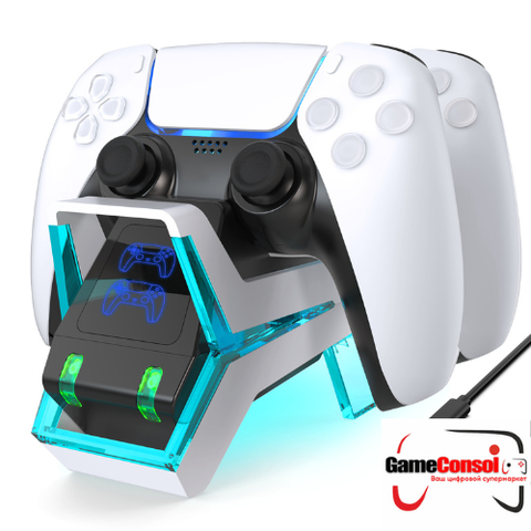 Зарядная станция для 2-х контроллеров DualSense PS5 с подсветкой и быстрой зарядкой