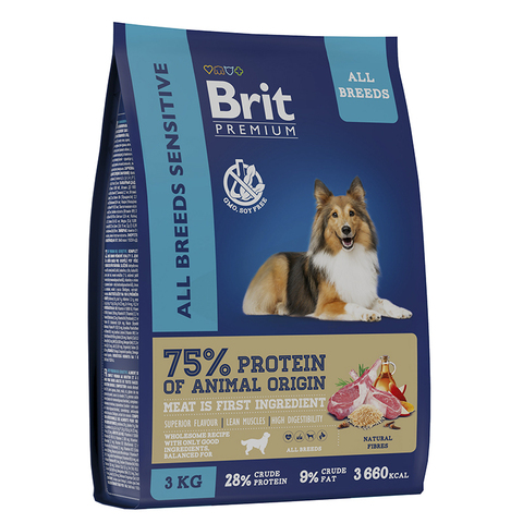 Сухой корм BRIT Premium Dog Sensitive ягненок и индейка 3кг,для собак с чувствит.пищев. 04.25