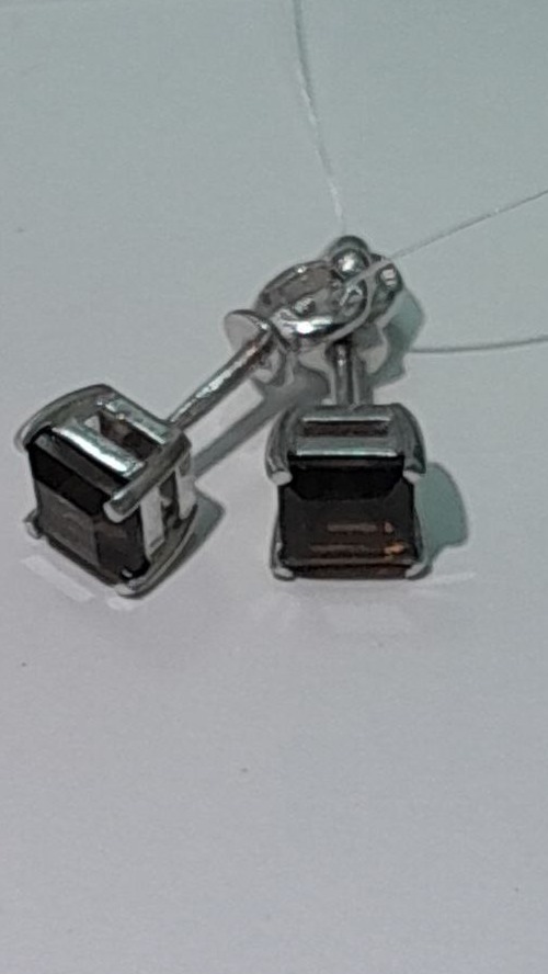 Раухтопаз (пусеты из серебра)