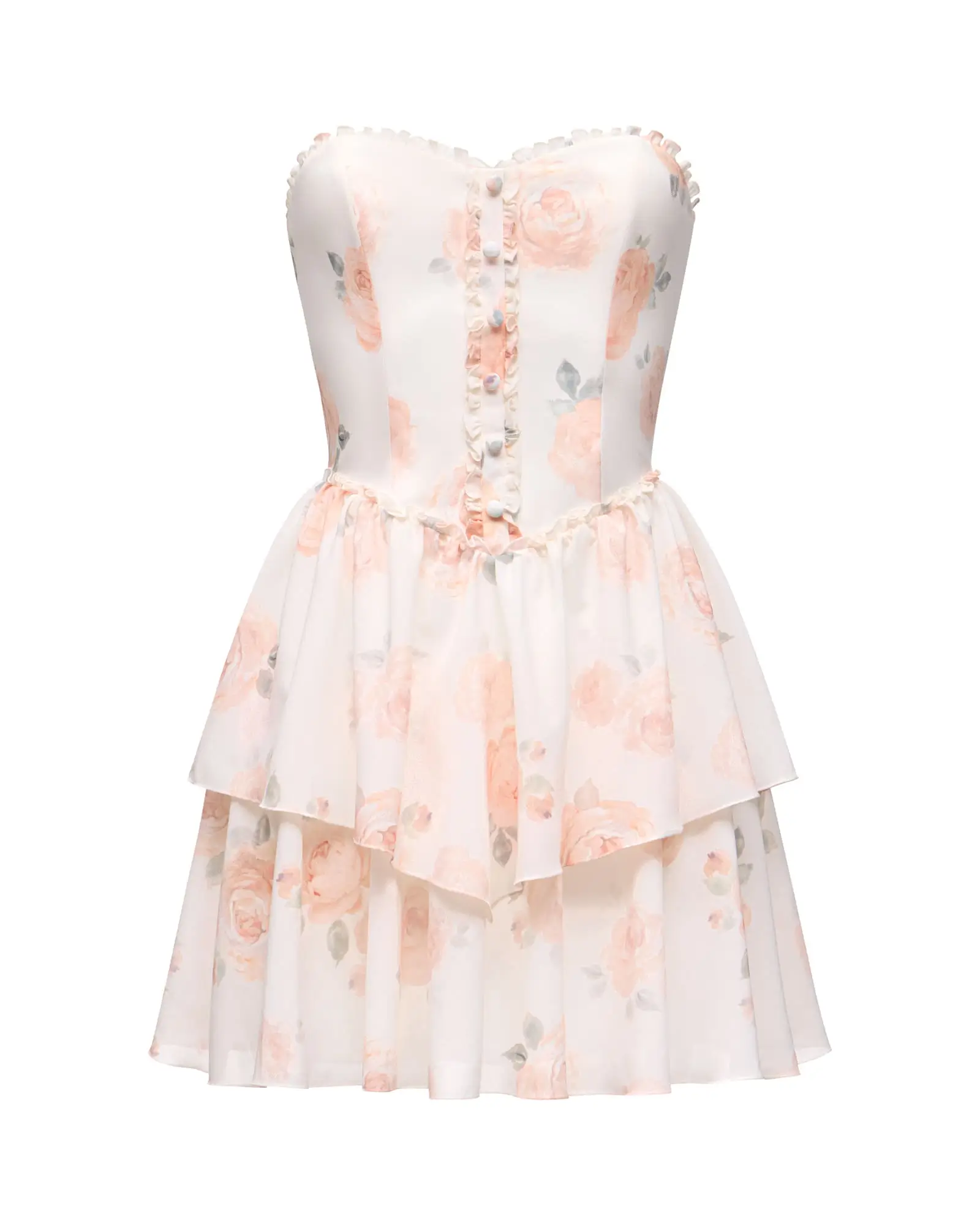 Платье корсетное с рюшей по лифу, Персиковый