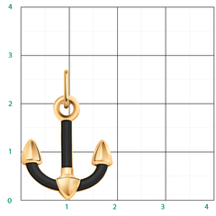 5793к-  Подвеска ЯКОРЬ из золота 585 пробы с черным каучуком