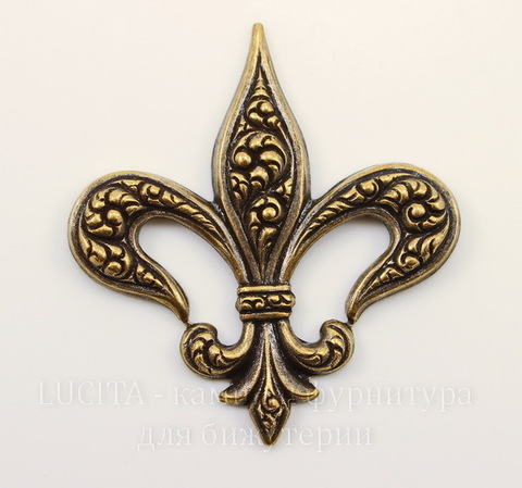 Винтажный декоративный элемент - штамп "Fleur-de-Lys" 40х37 мм (оксид латуни)