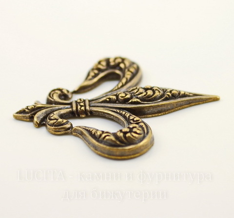 Винтажный декоративный элемент - штамп "Fleur-de-Lys" 40х37 мм (оксид латуни)