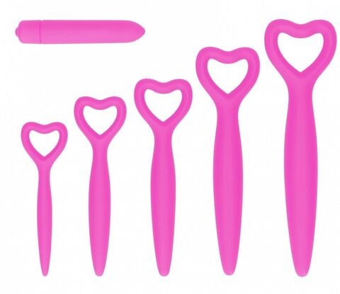 Набор розовых вагинальных расширителей с вибропулей Silicone Vaginal Dilator Set - Shots Media BV Ouch! OU485PNK