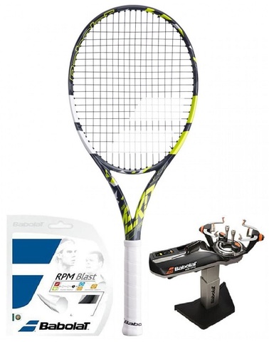 Теннисная ракетка Babolat Pure Aero Team - grey/yellow/white  + струны + натяжка