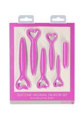 Набор розовых вагинальных расширителей с вибропулей Silicone Vaginal Dilator Set - 