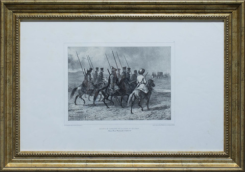Раффе Огюст. Казачий конвой на Кубанской линии. Париж, Франция. 1838 г. Литография.