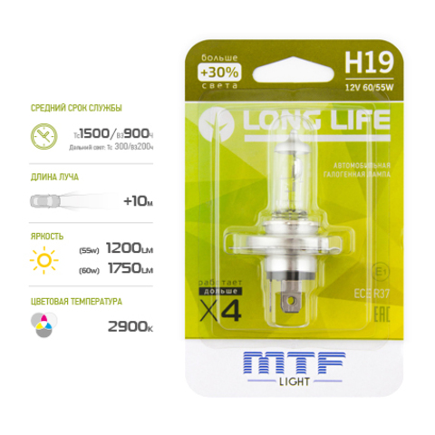 Лампа галогенная MTF Light H19 блистер HLL1219b