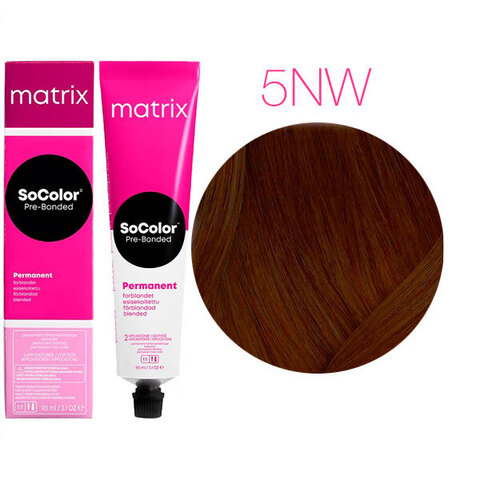 Matrix SoColor Pre-Bonded 5NW натуральный теплый светлый шатен, стойкая крем-краска для волос с бондером