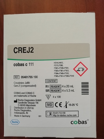Креатинин метод Яффе (Creatinine Jaffe Gen.2 cobas с system (CREAJ2)), 4х100 тестов, Roche Diagnostics GmbH, Германия