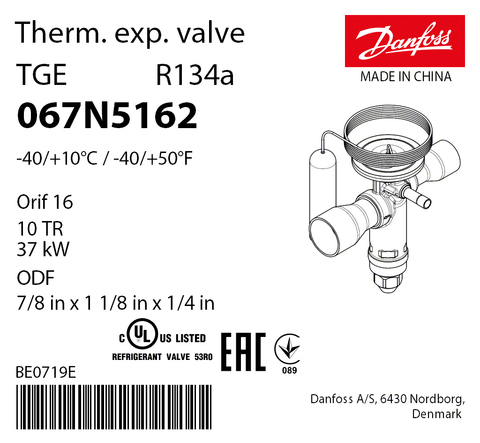 Терморегулирующий клапан Danfoss TGEN 067N5162 (R134a, без МОР)
