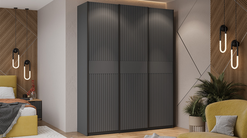 Шкаф-купе Оскар Хилтон 3-х дверный 177 серый графит / графит матовый / ручка черная