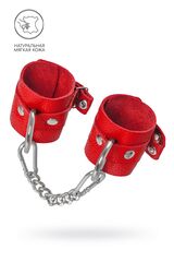 Красные мягкие кожаные наручники с люверсами - 
