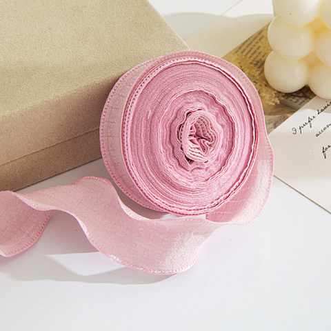 Лента полиэстер жатая с волнистым краем (2,5 см*9,14 м), Розовый