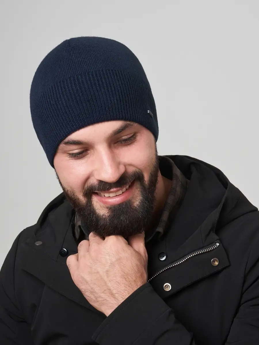 Шапка вязаная мужская зимняя шерстяная без отворота черная синяя, головные уборы зимние мужские