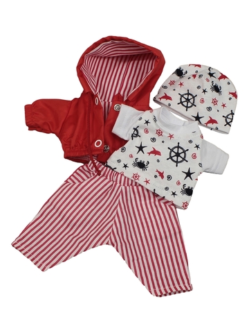 Костюм с курткой - Красный / белый. Одежда для кукол, пупсов и мягких игрушек.
