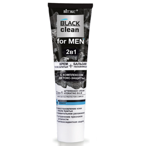 Black clean for Men 2в1 Крем после бритья +Увлажняющий бальзам 100 мл. Витекс