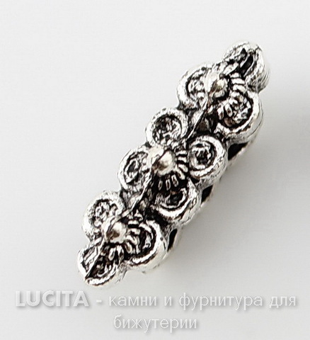 Разделитель на 3 нити Quest Beads "Три цветка" (цвет-античное серебро) 19х10х6 мм