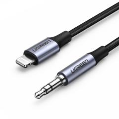 Кабель UGREEN US315 Lightning to 3.5mm Aux Cable Aluminum в оплетке, 1м, черный