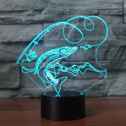 3D светильник с пультом Рыбалка рыба Щука