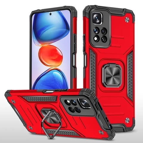 Противоударный чехол Strong Armour Case с кольцом для Xiaomi Redmi Note 11 Pro Plus 5G (Красный)