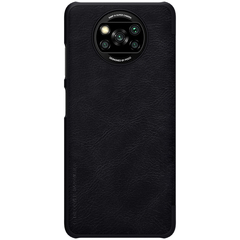 Кожаный чехол книжка от Nillkin для Xiaomi Poco X3 NFC и Poco X3 Pro, серия Qin Leather, черный цвет