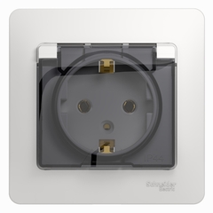 Schneider Electric Glossa Белый Розетка с зазем.конт. со шторками с крышкой IP20, в сборе с рамкой, скрытая установка
